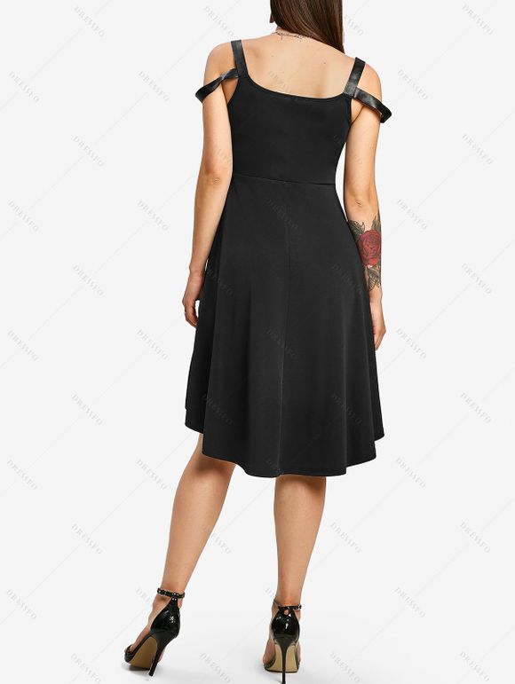 Robe Mi-Longue Haute Basse Harnais Inséré sans Manches - Noir L