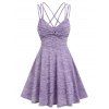 Space Dye Print Mini Dress Crisscross Back Strappy Dress Front Twisted Casual Dress - LIGHT PURPLE S