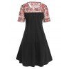 Plus Size Paisley Embroidered Knee Length Dress - BLACK L