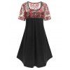 Plus Size Paisley Embroidered Knee Length Dress - BLACK L