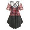 Plus Size Crisscross Space Dye Tank Top and Embroidered Mesh Top Set - DARK GRAY 2X