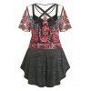Plus Size Crisscross Space Dye Tank Top and Embroidered Mesh Top Set - DARK GRAY 5X