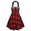Vintage Lace Up Backless Plaid Dress - RED XL