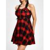 Vintage Lace Up Backless Plaid Dress - RED XL
