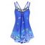 Butterfly Print Lace Panel Tank Top - BLUE M