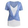 T-shirt Teinté Imprimé Tordu en Avant Fausse Deux Pièces - Bleu clair XXL