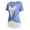 T-shirt Teinté Imprimé Tordu en Avant Fausse Deux Pièces - Bleu Clair XXXL