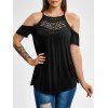 T-shirt en Dentelle Insérée à Epaule Dénudée - Noir XXL