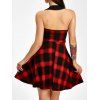 Vintage Lace Up Corset Style Backless Plaid Dress - RED L