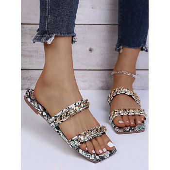 

Snakeskin Print Strappy Chain Sandals, Dark green