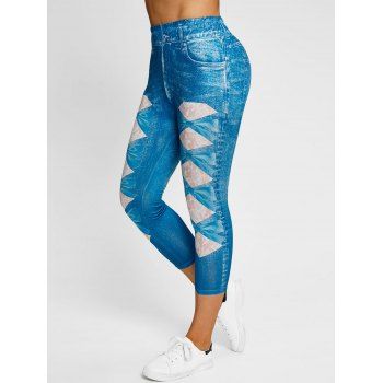 

Rose 3D Print Capri Jeggings, Blue