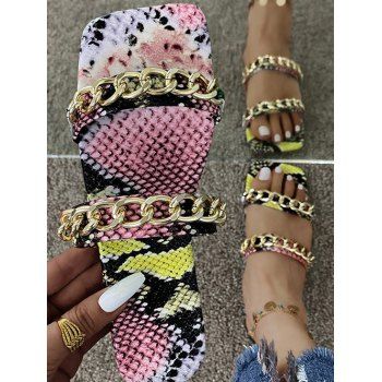 

Snakeskin Print Strappy Chain Sandals, Pink