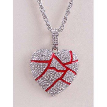 

Cracked Heart Pendant Rhinestone Necklace, Silver