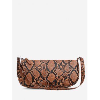 

Snakeskin Print Embossed Shoulder Bag, Brown