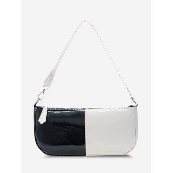 

Two-Tone Faux Patent Leather Shoulder Bag, Black