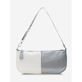 

Two-Tone Faux Patent Leather Shoulder Bag, Gray