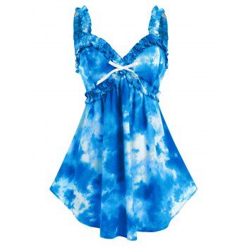 

Plus Size Bowknot Tie Dye Frilled Backless Tank Top, Blue