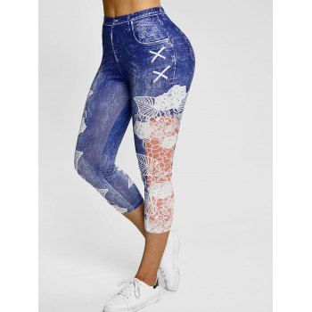 

3D Print Flower Capri Jeggings, Blue