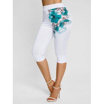

Flower Butterfly Print Capri Leggings, White