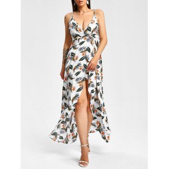 

Flower Leaves Print Maxi Wrap Dress, White