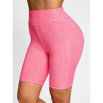 

High Waisted Butt Lift Textured Biker Shorts, Light pink