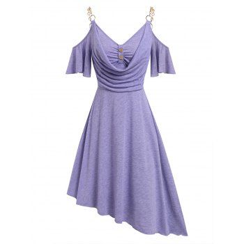 

Chain Strap Cold Shoulder Draped Asymmetric Dress, Light purple