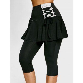 

Lace Up Capri Skirted Leggings, Black