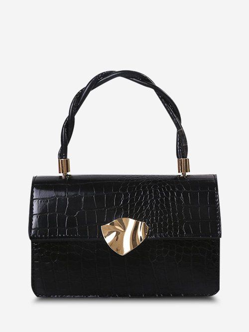 Sac à Bandoulière à Relief avec Chaîne et Poignée Tordue - Noir 