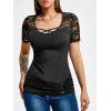T-shirt Croisé Panneau en Dentelle - Noir L