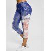 Legging Capri à Imprimé 3D Fleur - Bleu XL