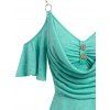 Chain Strap Cold Shoulder Draped Asymmetric Dress - LIGHT GREEN M