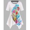 T-shirt Mouchoir à Imprimé Fleuri de Grande Taille à Pois - Blanc 3X