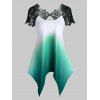 T-shirt Mouchoir Ombré Découpé Transparent en Dentelle Insérée - Vert 2XL