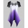 T-shirt Mouchoir Ombré Découpé Transparent en Dentelle Insérée - Pourpre L