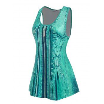 

Plus Size 3D Print Swing Tank Top, Deep green