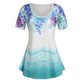 

Plus Size Floral Print Ombre Tee, Light blue