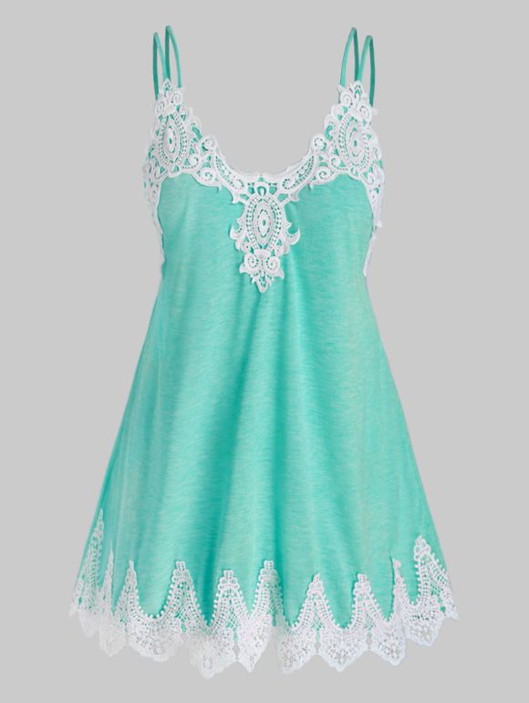 Débardeur à Betelle Fine en Dentelle de Grande Taille - Turquoise Moyenne 5X