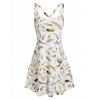 Robe Evasée Plume Imprimée sans Manches - Blanc L