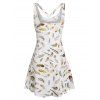 Sleeveless Feather Print Flare Dress - WHITE XL