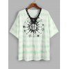 T-shirt Long Teinté Etoile Lune de Grande Taille à Lacets - Vert clair 2XL
