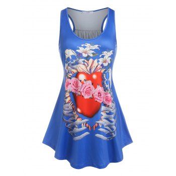 

Plus Size Punk Skull Flower Printed Tank Top, Blue