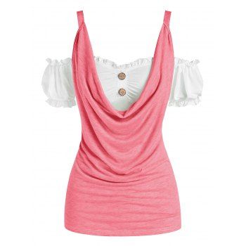 

Puff Sleeve Cold Shoulder Cowl Front Tee, Light pink