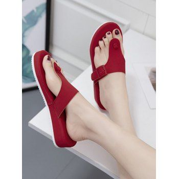 

Thick Sole Buckle Belt Flip-Flops, Red