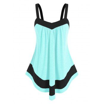 Plus Size Two Tone Swing Tank Top, Light green
