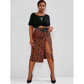 

Plus Size Cropped Tee Leopard Print Two-Piece Skirt Set, Multicolor