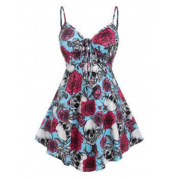 

Plus Size Skull Rose Print Cinched Gothic Tank Top, Multicolor