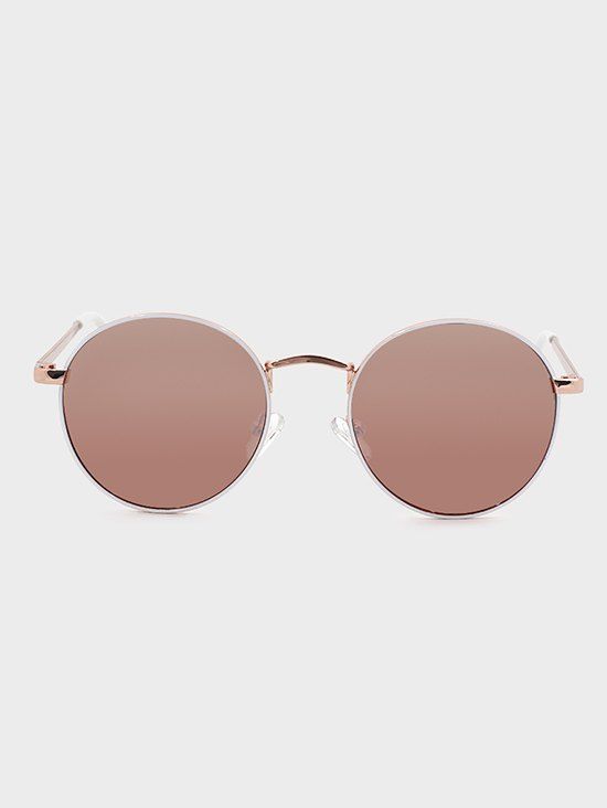 Lunettes de Soleil Rétro Rondes en Métal - Rose 