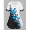 T-shirt Applique Fleuri à Imprimé Papillon de Grande Taille en Treillis - multicolor 2X