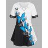 T-shirt Applique Fleuri à Imprimé Papillon de Grande Taille en Treillis - multicolor 5X