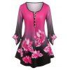 T-shirt Fleuri Imprimé à Manches Evasées de Grande Taille - multicolor 3X